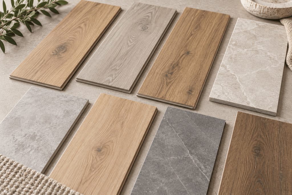 Échantillons de différents matériaux et finis de plancher